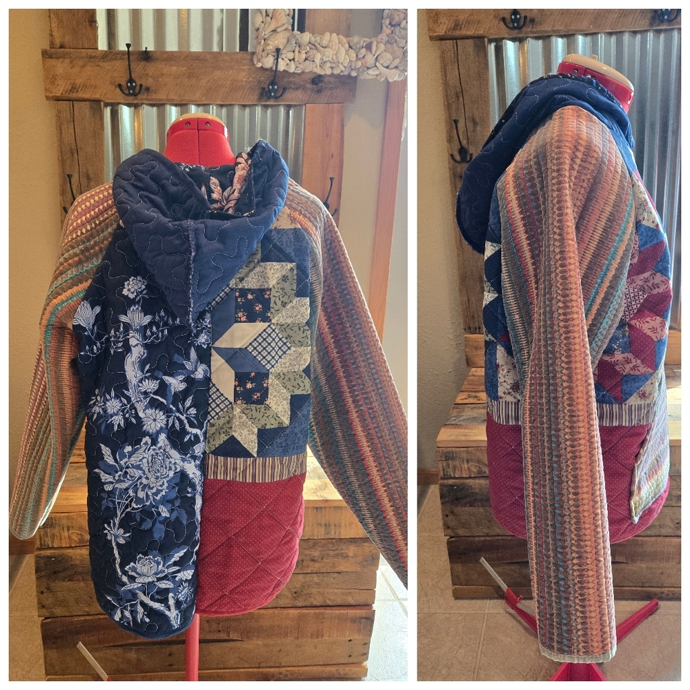 Upcycled Quilt Blanket Hoodie S-M Handmade Dont Throw It Out - Picture 3 of 6